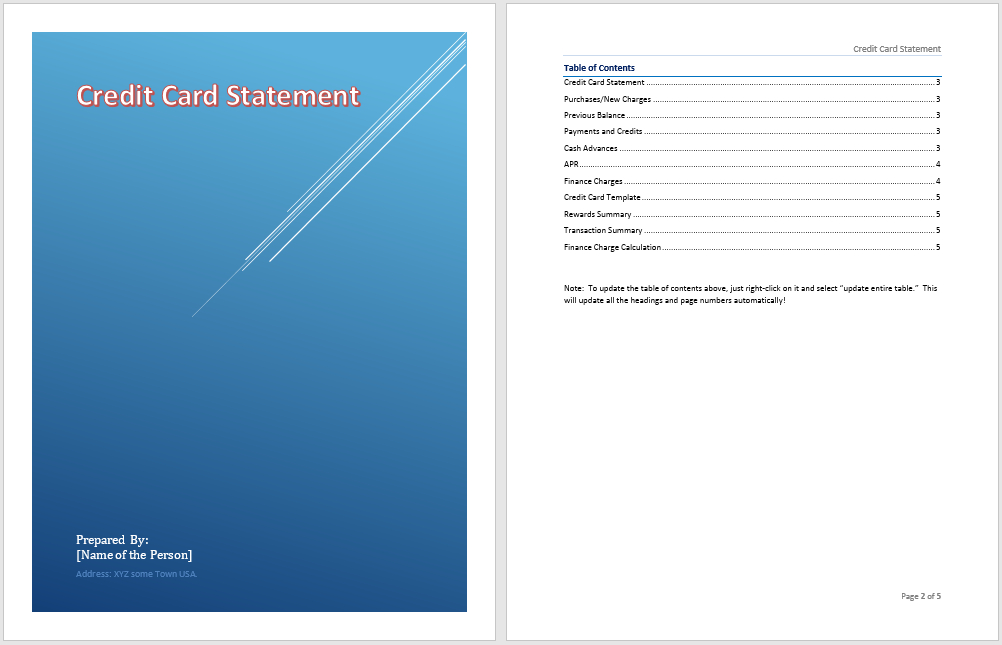 Credit Card Statement Template - Microsoft Word Templates pertaining to Credit Card Statement Template