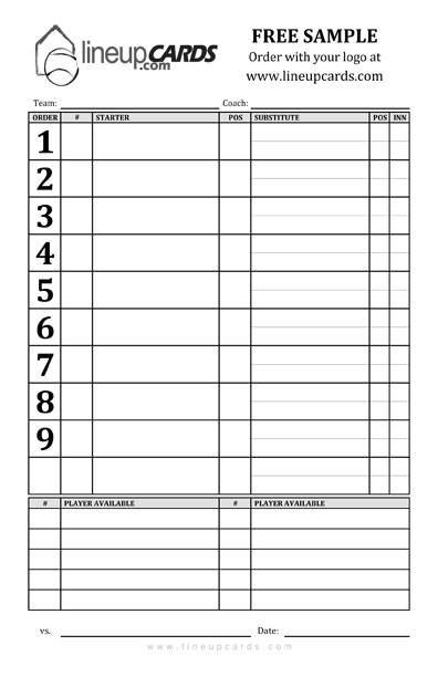 Custom Lineup Cards | Custom Dugout Cards | Baseball And in Dugout Lineup Card Template