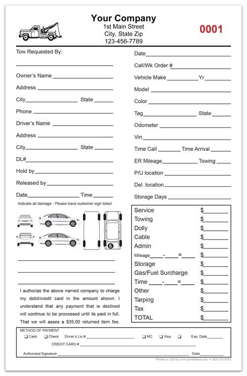 Custom Printed Towing Service Form | Printit4Less within Towing Business Plan Template