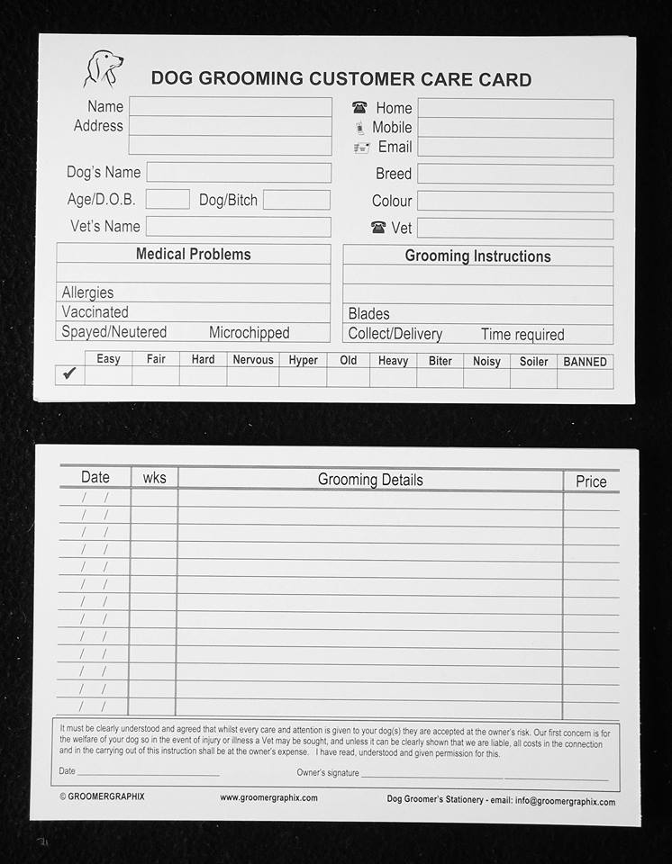 Dog Grooming Client Record Card Template – Jeppan for Dog Grooming Record Card Template