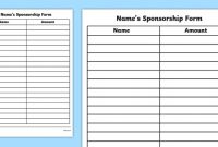 Editable Blank Sponsorship Form | Primary Resources in Sponsor Card Template