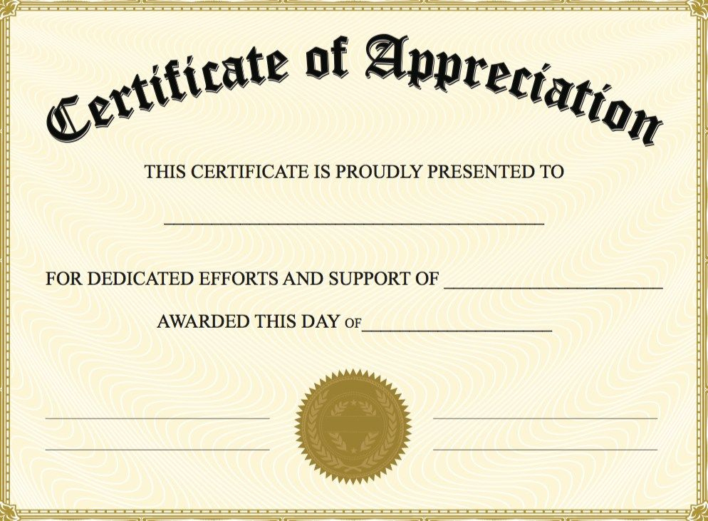 Editable Certificate Of Appreciation Template Editable in Certificate Of Appreciation Template Free Printable