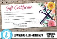 Editable Custom Hair Salon Gift Certificate Template , Printable Hair  Stylist Gift Voucher, Gift Card, Instant Download Templett, Flower for Salon Gift Certificate Template