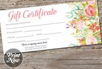 Editable Custom Printable Gift Certificate Template Floral intended for Small Certificate Template