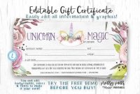 Editable Gift Certificate, Unicorn Magic Voucher, Printable within Present Certificate Templates