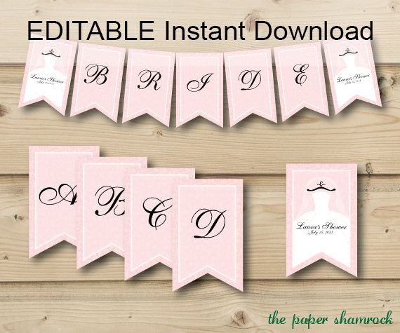 Editable Instant Download Printable Banner, Wedding Shower with regard to Free Bridal Shower Banner Template