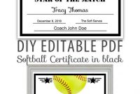 Editable Pdf Sports Team Softball Certificate Diy Award Template In Black  Letter Size Instant Download with Softball Certificate Templates