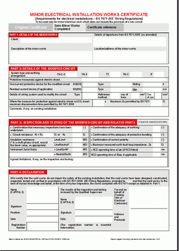 Electrical Minor Works Certificate Template (1) - Templates inside Minor Electrical Installation Works Certificate Template