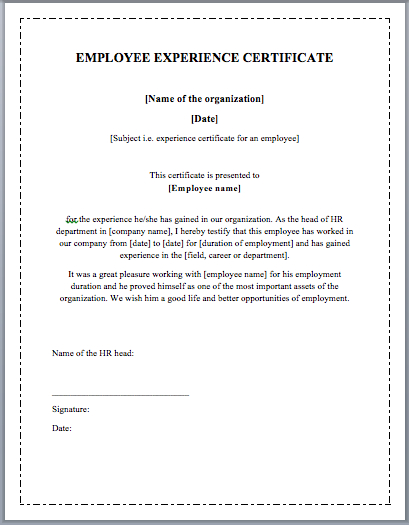 Employee Experience Certificate Template – Microsoft Word with Certificate Of Experience Template