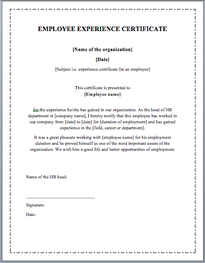 Employee Experience Certificate Template - Word Templates in Template Of Experience Certificate
