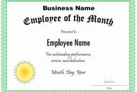 Employee Of The Month Certificate Template in Employee Of The Year Certificate Template Free
