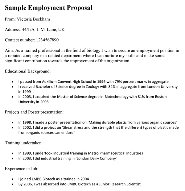 Employment Proposal Template within Business Improvement Proposal Template