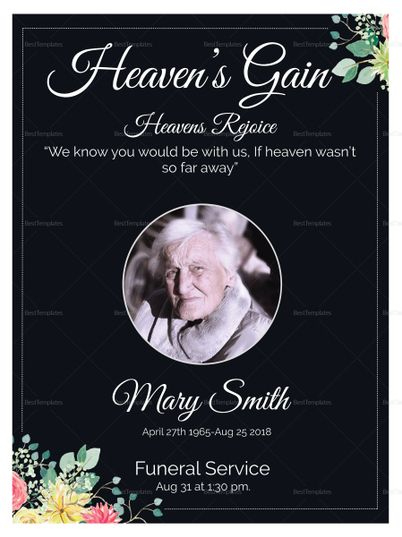 Eulogy Funeral Invitation Card Template $14 Formats Included pertaining to Death Anniversary Cards Templates
