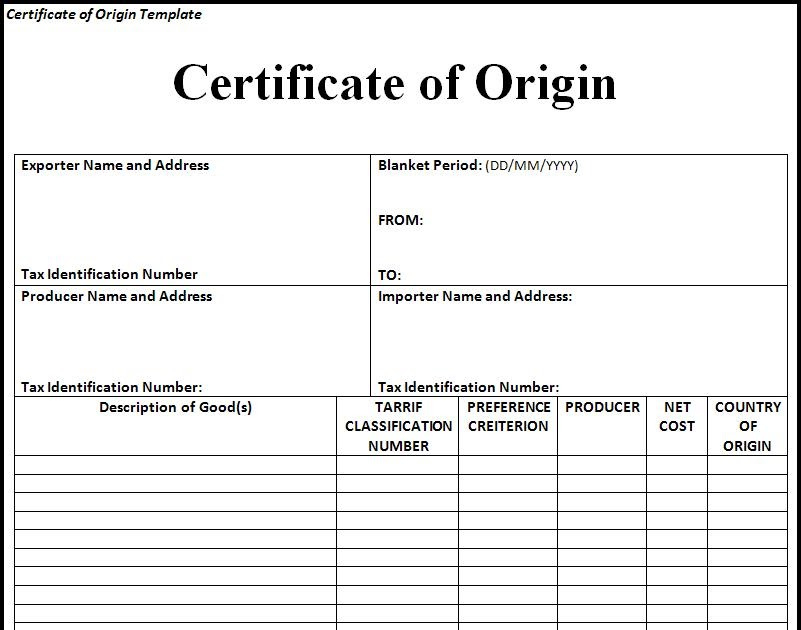 🥰free Printable Certificate Of Origin Form Template [Pdf in Nafta Certificate Template