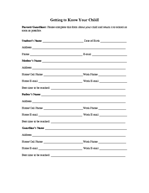 Family Information Form Template | Education World inside Student Information Card Template