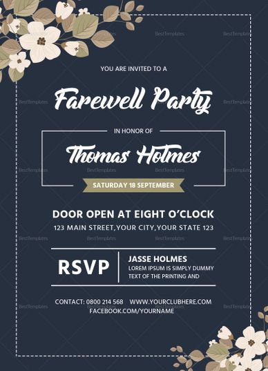 Farewell Party Invitation Card Template | Farewell Party in Farewell Invitation Card Template