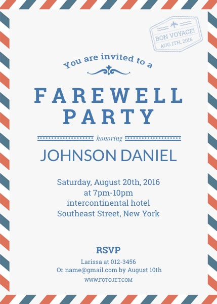 Farewell Party Invitation Template Template | Fotojet within Farewell Invitation Card Template
