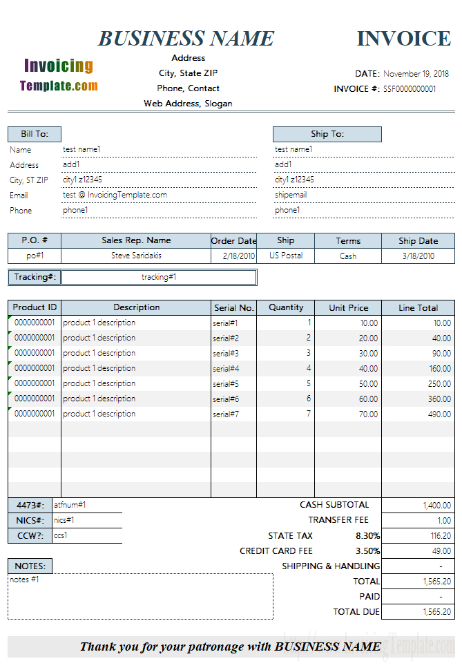 Firearm Shop Invoice Template with regard to Credit Card Bill Template