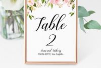 Floral Wedding Table Numbers, Foldable Table Number Cards pertaining to Table Number Cards Template