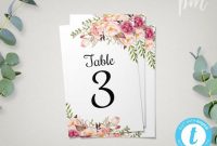 Floral Wedding Table Numbers Template, 4X6 Printable Table regarding Table Number Cards Template