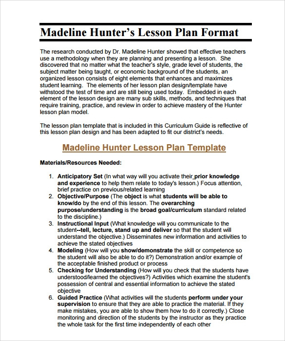 Free 11+ Sample Madeline Hunter Lesson Plan Templates In Pdf with regard to Madeline Hunter Lesson Plan Blank Template