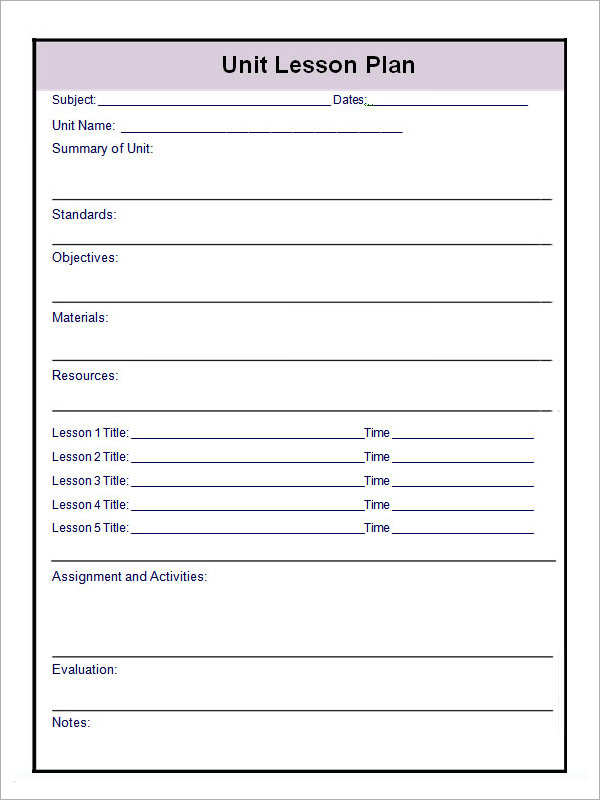 Free 11+ Sample Unit Plan Templates In Pdf | Ms Word for Blank Unit Lesson Plan Template