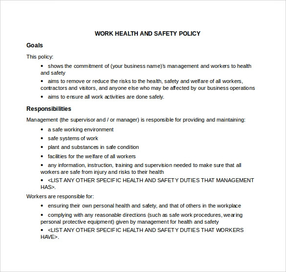 Free 14+ Sample Health And Safety Policy Templates In Pdf regarding Health And Safety Policy Template For Small Business