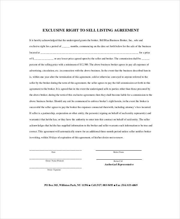 Free 8+ Sample Business Listing Agreement Templates In Ms within Business Broker Agreement Template