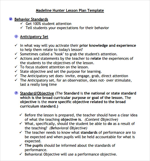 Free 9+ Sample Madeline Hunter Lesson Plan Templates In Pdf intended for Madeline Hunter Lesson Plan Blank Template