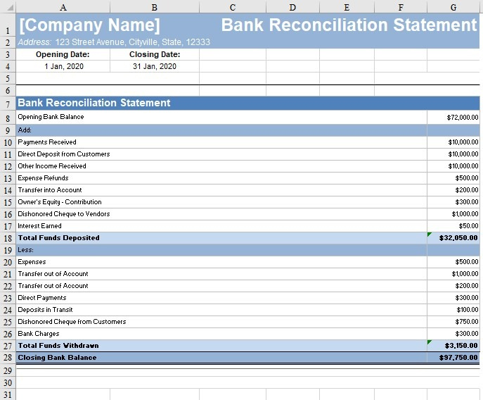 Free Bank Reconciliation Template – Free Download – Freshbooks inside Business Bank Reconciliation Template