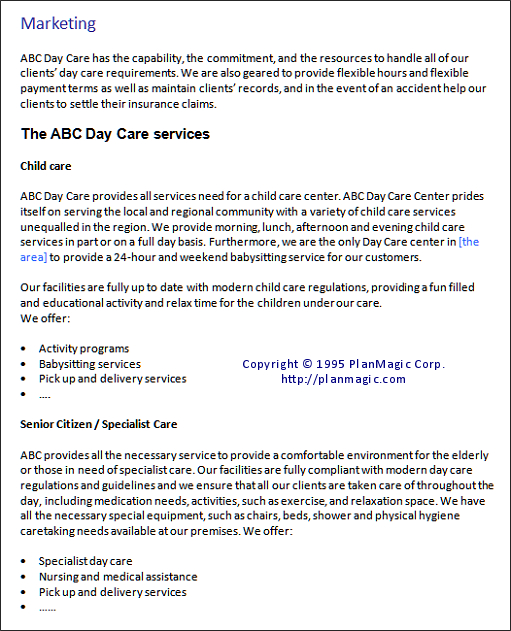 Free Business Plan For A Daycare in Daycare Business Plan Template Free Download