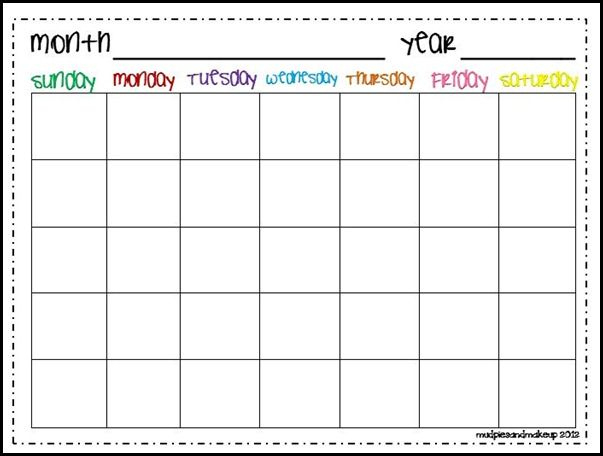 Free Calendar Journal Printables | Monthly Calendar within Blank Calendar Template For Kids