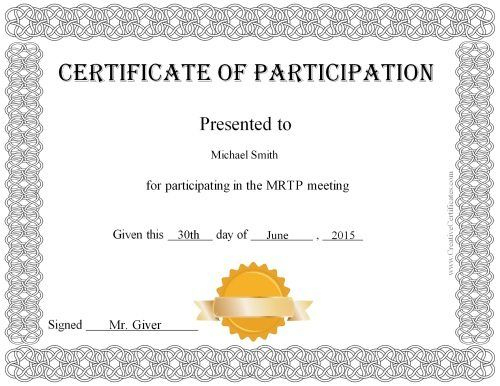 Free Certificate Of Participation | Certificate Of in Certification Of Participation Free Template