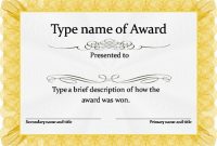 Free Editable Certificate Of Award Template Sle | Blank pertaining to Sample Award Certificates Templates