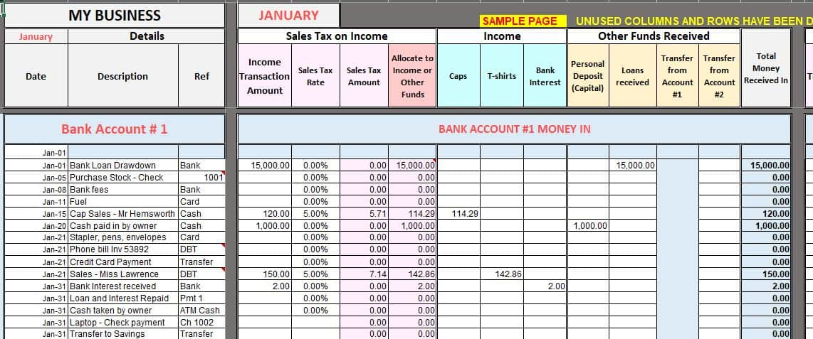 Free Excel Bookkeeping Templates for Record Keeping Template For Small Business