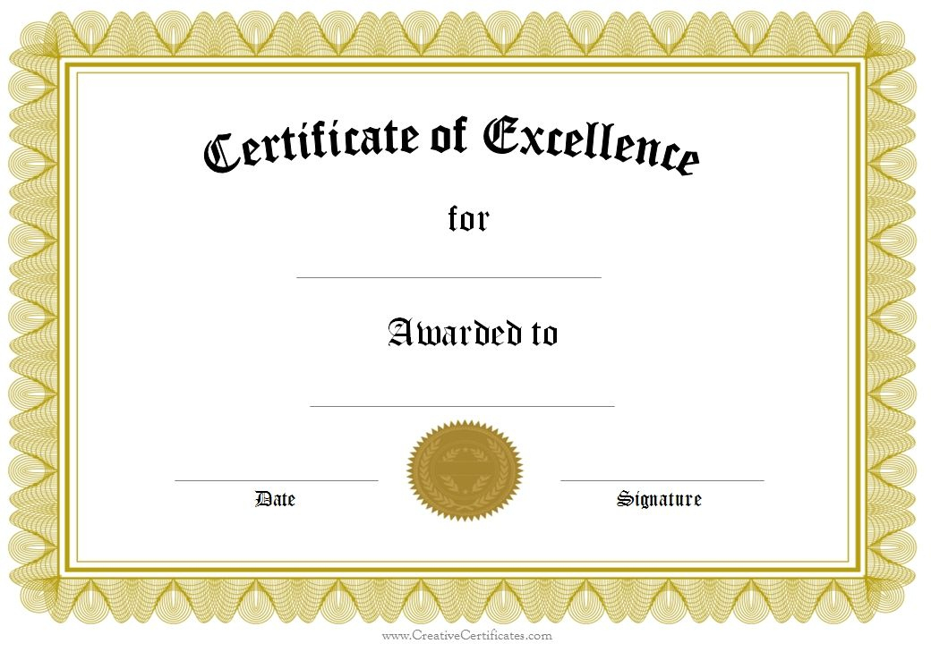 Free Formal Award Certificate Templates | Award Template regarding Free Certificate Of Excellence Template