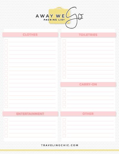Free Packing Guides | Traveling Chic | Packing List Template for Blank Packing List Template