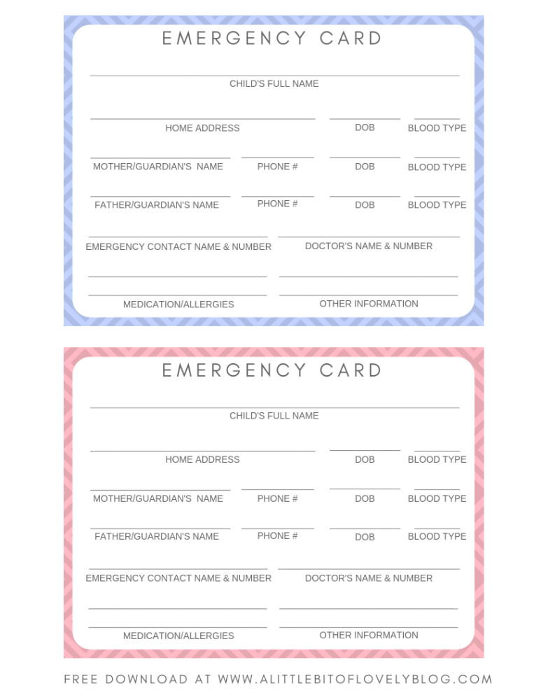 Free (Printable) Emergency Cards For Your Kids | In Case Of intended for In Case Of Emergency Card Template