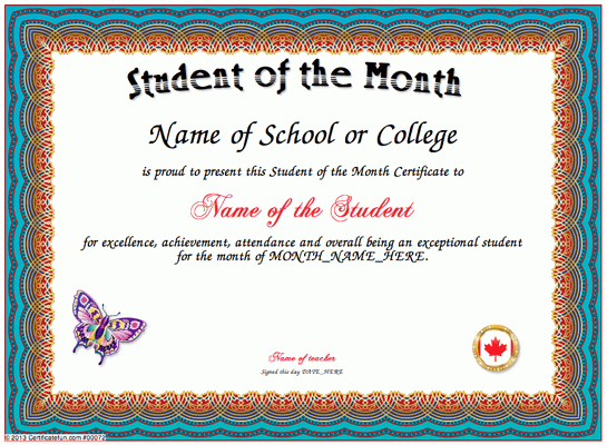 Free Printable Student Of The Month Certificate Templates (1 regarding Free Printable Student Of The Month Certificate Templates