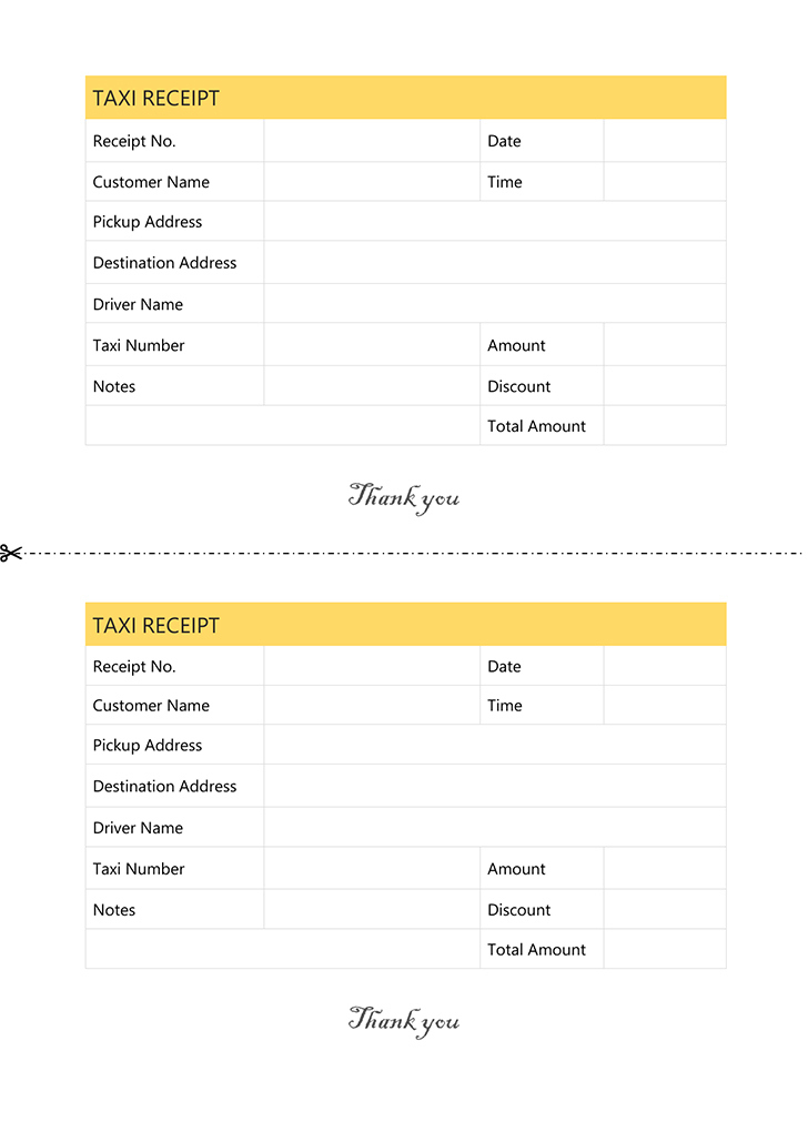 Free Taxi Receipt Template within Blank Taxi Receipt Template
