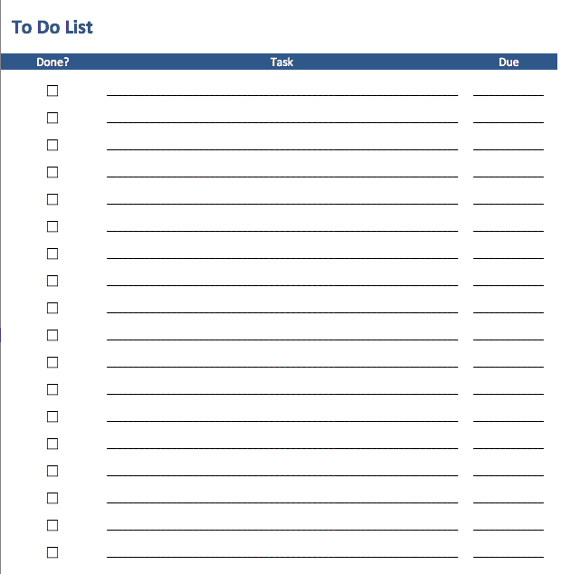 Free To Do List Templates In Excel regarding Blank To Do List Template