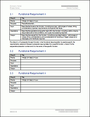 Functional Requirements Specification Template (Ms Word for Software Business Requirements Document Template