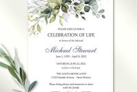 Funeral Invitation For Man Template Greenery Celebration Of pertaining to Funeral Invitation Card Template
