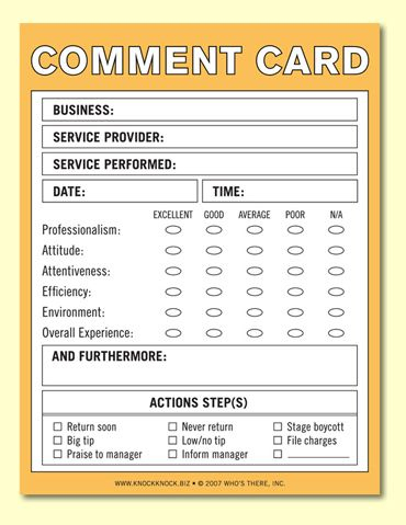 Generic Comment Card within Survey Card Template