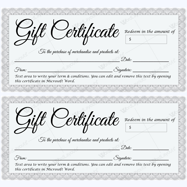 Gift Certificate 30 - Word Layouts | Gift Certificate with regard to Microsoft Gift Certificate Template Free Word