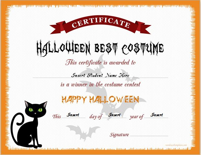 Halloween Best Costume Certificate Templates | Word &amp; Excel with Halloween Costume Certificate Template