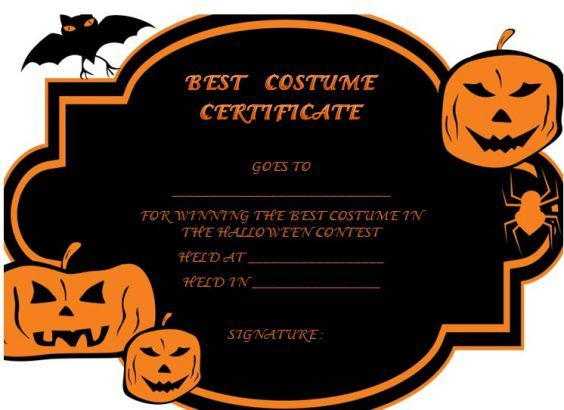 Halloween Costume Certificate Template | Certificate with Halloween Costume Certificate Template