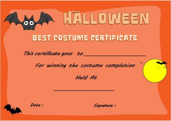 Halloween Innovative Costume Award Certificate Template within Halloween Costume Certificate Template