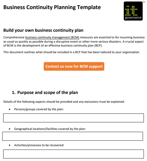 It Governance Blog: Free Business Continuity Plan Template with regard to Simple Business Continuity Plan Template