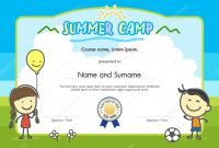 Kids Summer Camp Certificate Document Template With Hand Drawing Boy And  Girl 119140074 pertaining to Summer Camp Certificate Template